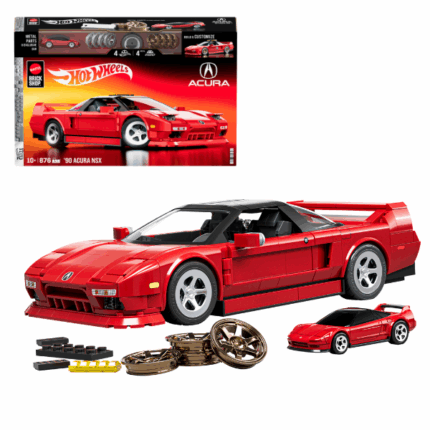Конструктор Hot Wheels – ’90 Acura NSX, масштаб 1:16 Создайте легенду автомобильной истории с масштабным конструктором Acura NSX (1:16) от Mattel Brick Shop! Детализированный и универсальный набор позволяет собрать модель как Honda NSX, так и Acura NSX, с возможностью выбора стороны руля и номерных знаков.Особенности: 	Масштаб 1:16 — реалистичная крупная модель 	Варианты сборки: Honda NSX или Acura NSX 	Сменные номерные знаки и руль с обеих сторон 	Дополнительные детали для персонализации 	Наклейки для декорирования 	Металлические колёсные диски 	Фирменная металлическая табличка 	Эксклюзивная коллекционная металлическая машинка 	Часть серии Elite Series — коллекционируй все!