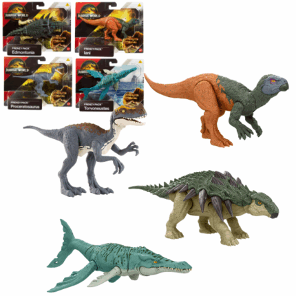 Фигурка динозавра «Jurassic World: Frenzy Pack», в асс. Откройте для себя увлекательный мир динозавров с коллекцией Frenzy Pack, вдохновлённой вселенной Jurassic World Rebirth! Эти динозавры известны тем, что охотятся, защищаются и нападают стаями. В ассортименте представлены как хищники, так и травоядные, каждая фигурка выполнена с высокой детализацией и подвижными суставами для активной игры и реалистичных поз.Фигурки имеют размеры около 18 см в длину и 7,5 см в высоту – идеально для игр, коллекционирования и постановки сцен. Подходит для детей от 4 лет.Каждая фигурка продаётся отдельно.