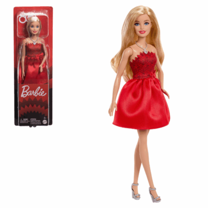 Кукла Barbie к 80-летию Mattel в рубиново-красном платье Бренд Barbie отмечает 80-летие компании Mattel с выпуском эксклюзивной коллекционной куклы! Barbie нарядилась в роскошное рубиново-красное платье, подчёркивающее значимость этого юбилея. Её образ вдохновлён логотипом легендарной компании и дополнен изысканными аксессуарами.Особенности: 	Нарядное рубиново-красное платье с праздничным бантом 	Корсет с дизайнерским элементом, вдохновлённым логотипом Mattel 	Серебристые туфли на каблуке и подходящее по стилю ожерелье 	Великолепный подарок для коллекционеров и поклонников Barbie 	Кукла не может стоять самостоятельно 	Подходит для детей от 3 лет