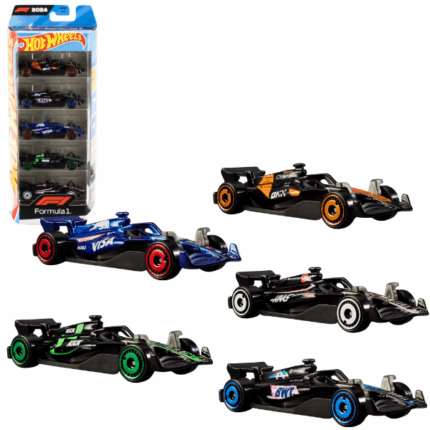 Hot Wheels Set de 5 masini «Formula 1» Intră în universul plin de adrenalină al Formulei 1 cu acest set Hot Wheels F1, ce conține 5 mașinuțe metalice la scară 1:64! Fiecare vehicul este inspirat de echipe celebre din Campionatul Mondial de Formula 1: 	McLaren F1® Team 	BWT Alpine F1® Team 	Visa Cash App RB Formula One Team 	KICK Sauber F1® Team 	MoneyGram Haas F1® TeamCu detalii autentice și design realist, acest set este ideal atât pentru joacă cât și pentru colecție. Poți folosi mașinuțele pe pistele Hot Wheels (vândute separat) sau le poți expune ca parte a unei colecții de prestigiu.Un cadou perfect pentru copiii pasionați de curse, fani ai Formulei 1 și colecționari de toate vârstele!