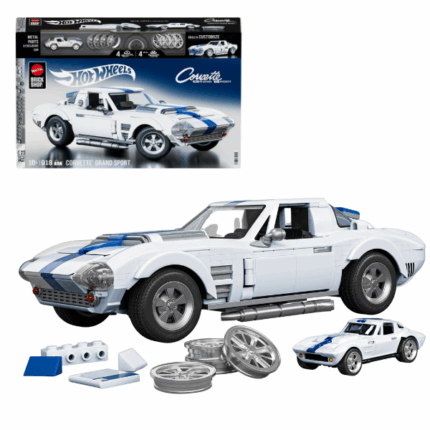 Set de construcție Hot Wheels – Corvette Grand Sport, scara 1:16 Au fost produse mai puțin de 130 de exemplare... dar acum poți construi propriul tău Corvette Grand Sport la scară 1:16! Setul autentic de la Mattel Brick Shop include toate detaliile pentru o experiență realistă și personalizabilă.Caracteristici: 	Scară 1:16 – model mare și fidel 	Include piese suplimentare pentru personalizare 	Capace metalice pentru roți 	Foaie cu abțibilduri pentru decor 	Plăcuță metalică cu semnătură 	Mașinuță metalică exclusivă pentru colecție 	Parte din colecția Elite Series – construiește-ți propriul garaj!